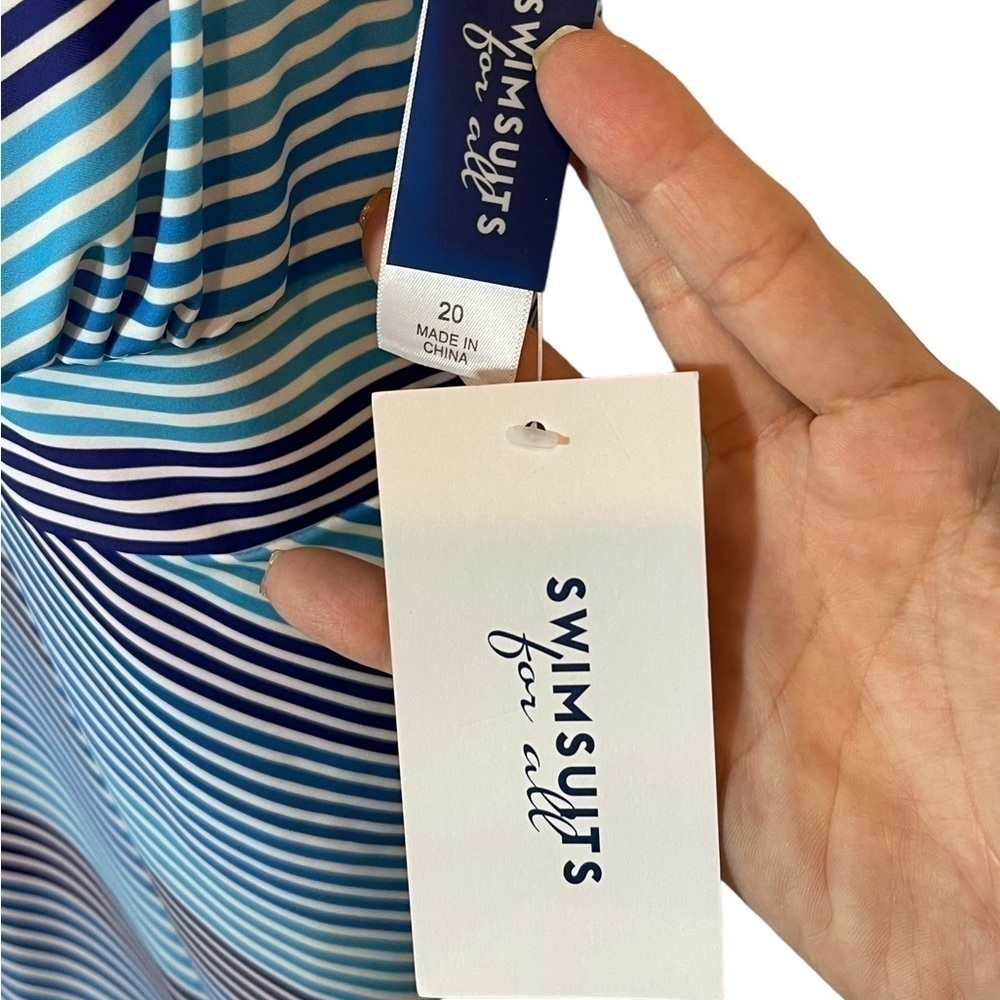 NWT Swimsuits For All Blue & White Stripe One Piece Swimsuit tummy control  20 - Picture 7 of 13